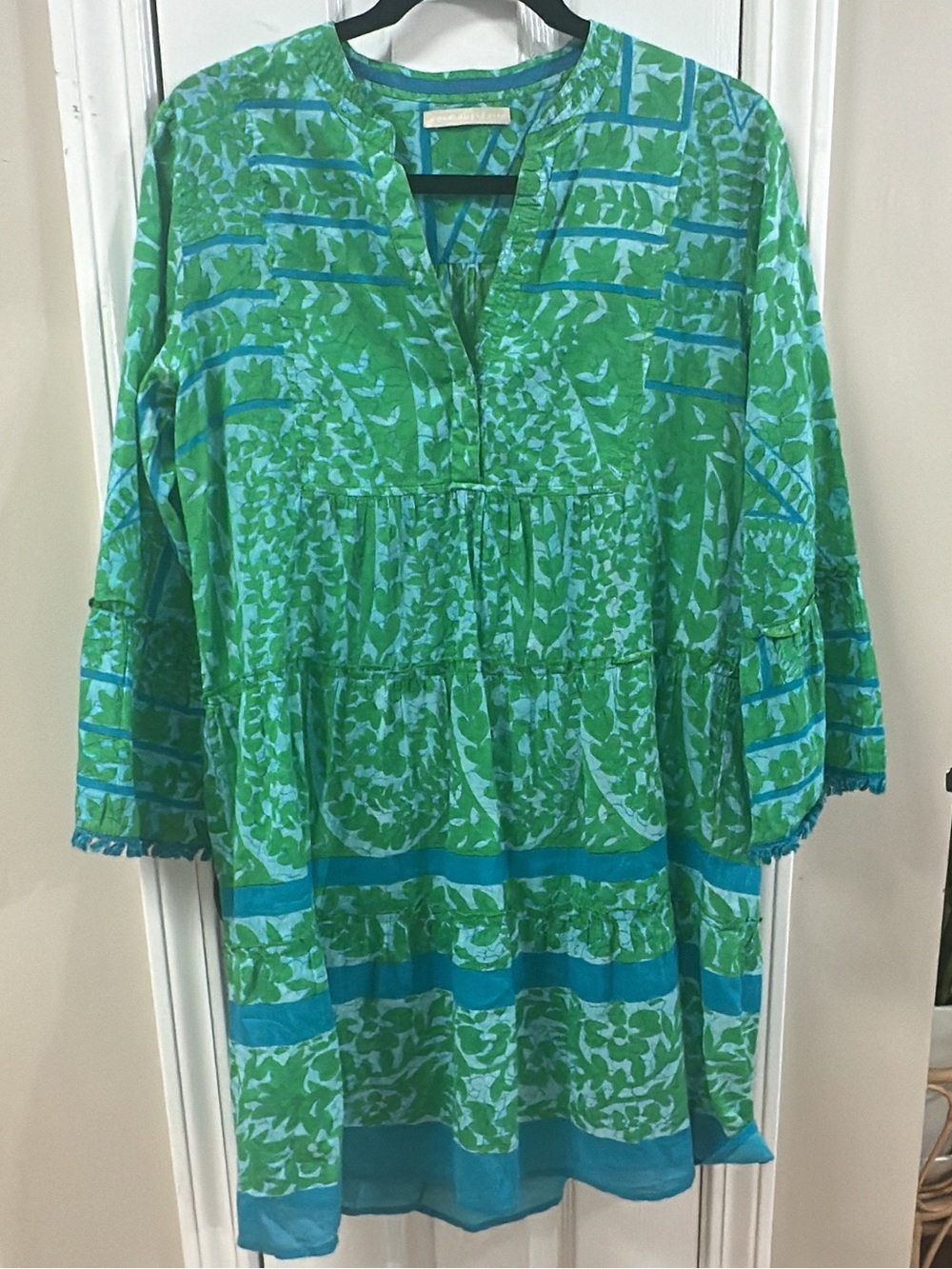 LOLA AUSTRALIA Green & Teal Printed Tiered Midi. Pit-pit 20 (mic48)